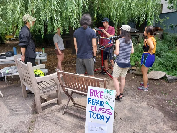 Saturday class at La Plaza Community Garden in the summer and early fall